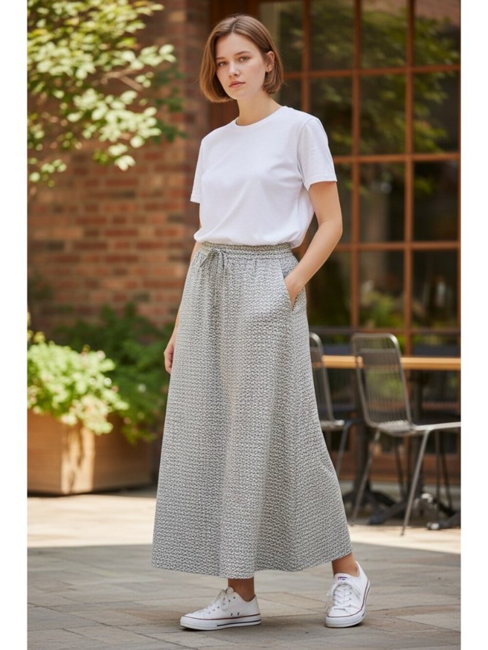 Eddie Bauer Drawstring Maxi Skirt Gray Size L  Bohemian Spring Cottagecore Cute